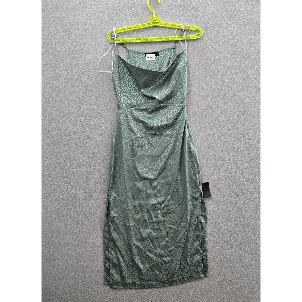 Lulus Women Dress XS Green Satin Jacquard Cowl Neck Slip Prom Sleeveless NWT